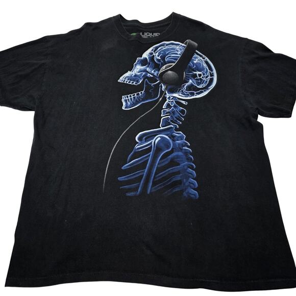 Liquid Blue Electric Skeleton Headphone T-Shirt Streetwear Y2k Grunge Men's XL - Picture 1 of 6